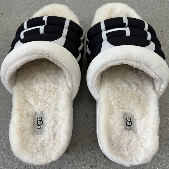 Ugg Maxi Slide Logo Quilted Puff Platform Slipper Sandals Retro White/Black - Picture 7 of 13